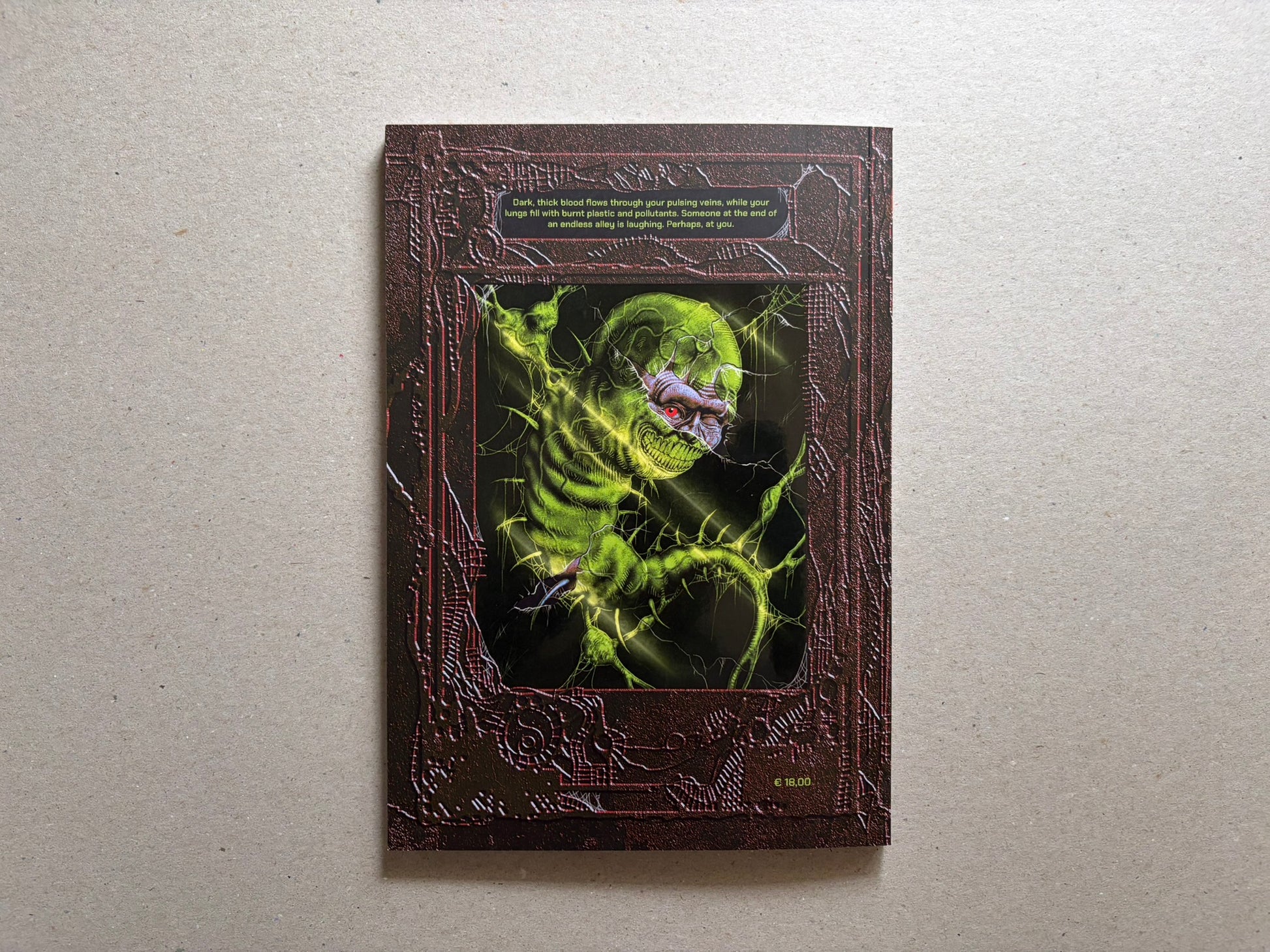 Back cover of Final Fentanyl softcover, with a green creature illustration and a small price mark.