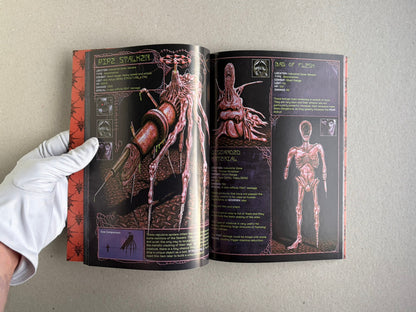 Final Fentanyl softcover open to a spread showing Pipe Stalker, Bag of Flesh, and Discarded Material.