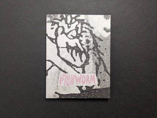 Fishworm photobook front cover by Pia Paulina Guilmoth and Jesse Bull Saffire, grainy black-and-white drawing on white.