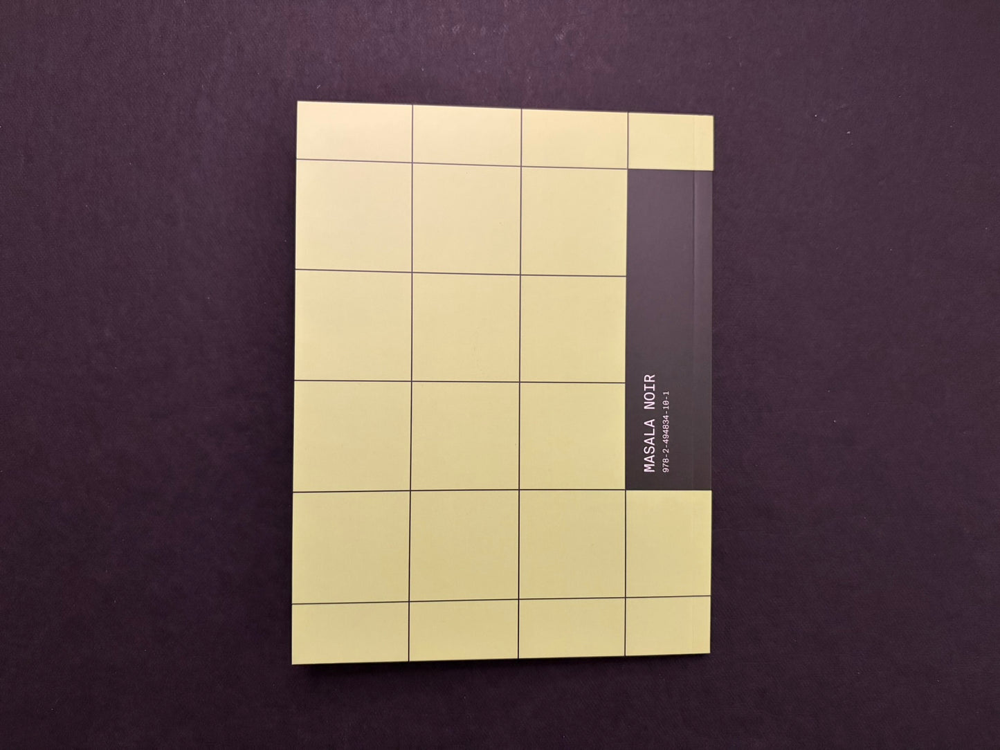 Back cover of Gabber / Hardcore Logos (1990–2024), showing the cream grid layout and a black vertical band with Masala Noir and the ISBN.