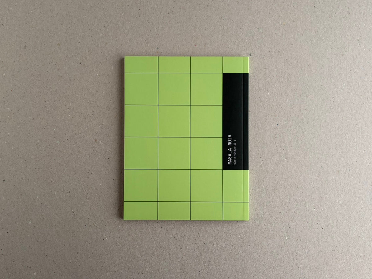 Gabber / Hardcore Logos (1990–2024) closed back cover on a green grid design with a black spine band and Masala Noir text