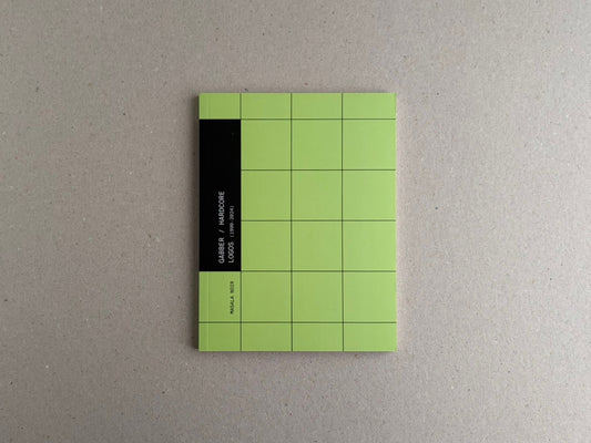 Gabber / Hardcore Logos (1990–2024) softcover front cover on a green grid design with a black title band and Masala Noir on the spine