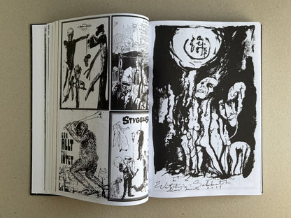 Open spread from GIFTNÅLEN no 1 – Kristian Olsson, showing black-and-white collage and ink drawings across two pages.