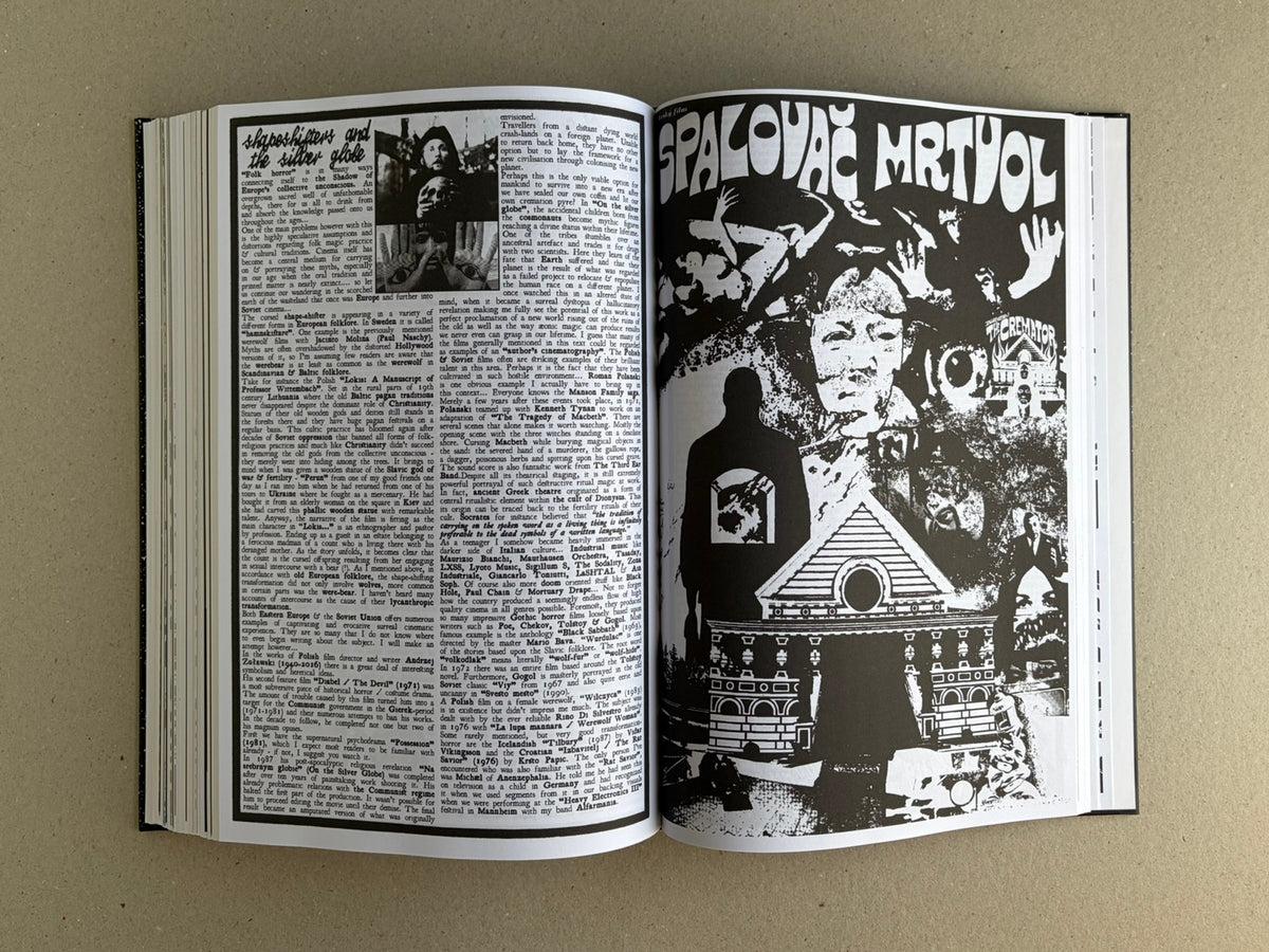 Open spread of GIFTNÅLEN no 1 – Kristian Olsson, showing a text-heavy left page and a black-and-white collage on the right page.