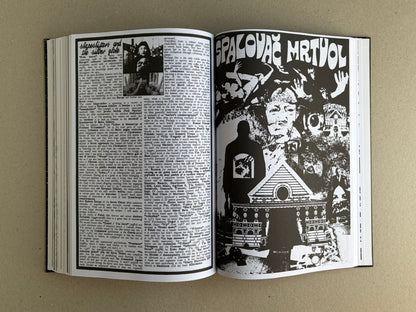 Open spread of GIFTNÅLEN no 1 – Kristian Olsson, showing a text-heavy left page and a black-and-white collage on the right page.