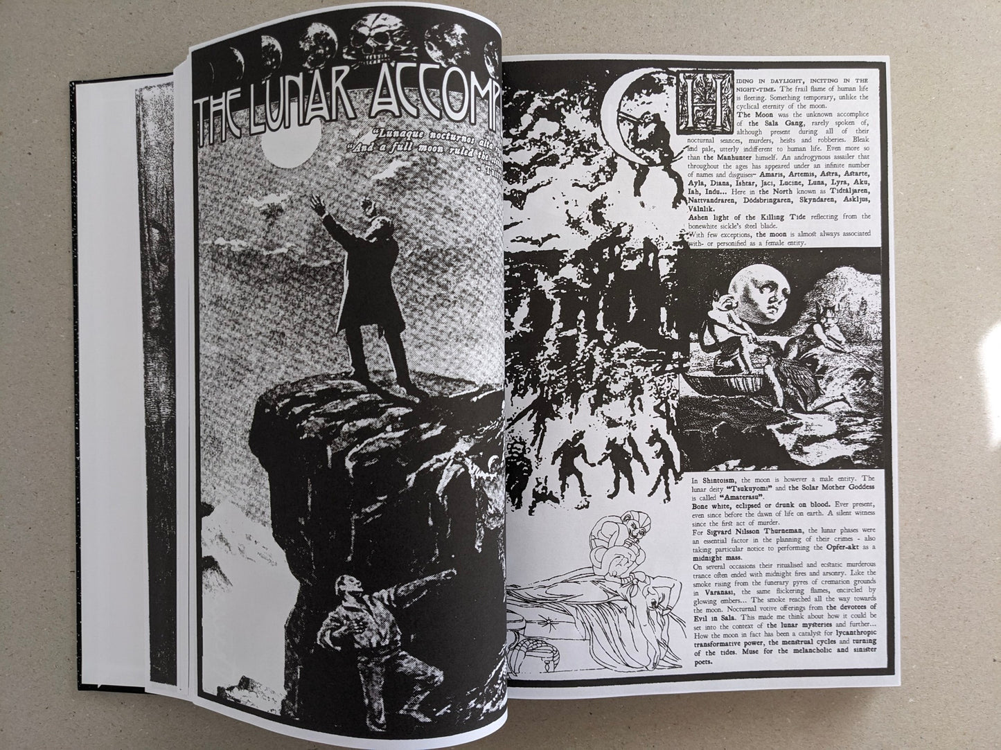 Open spread titled THE LUNAR ASCOM, with moon imagery and text panels in GIFTNÅLEN no 1.