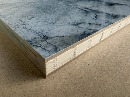 Glass Mountain by Michael Lundgren, close-up of the book cover edge with chopped boards and stitched binding