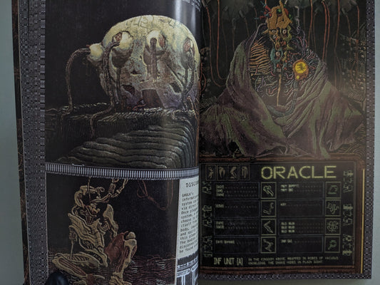Illustration of an oracle and machine interface in Godhusk – Rebirth