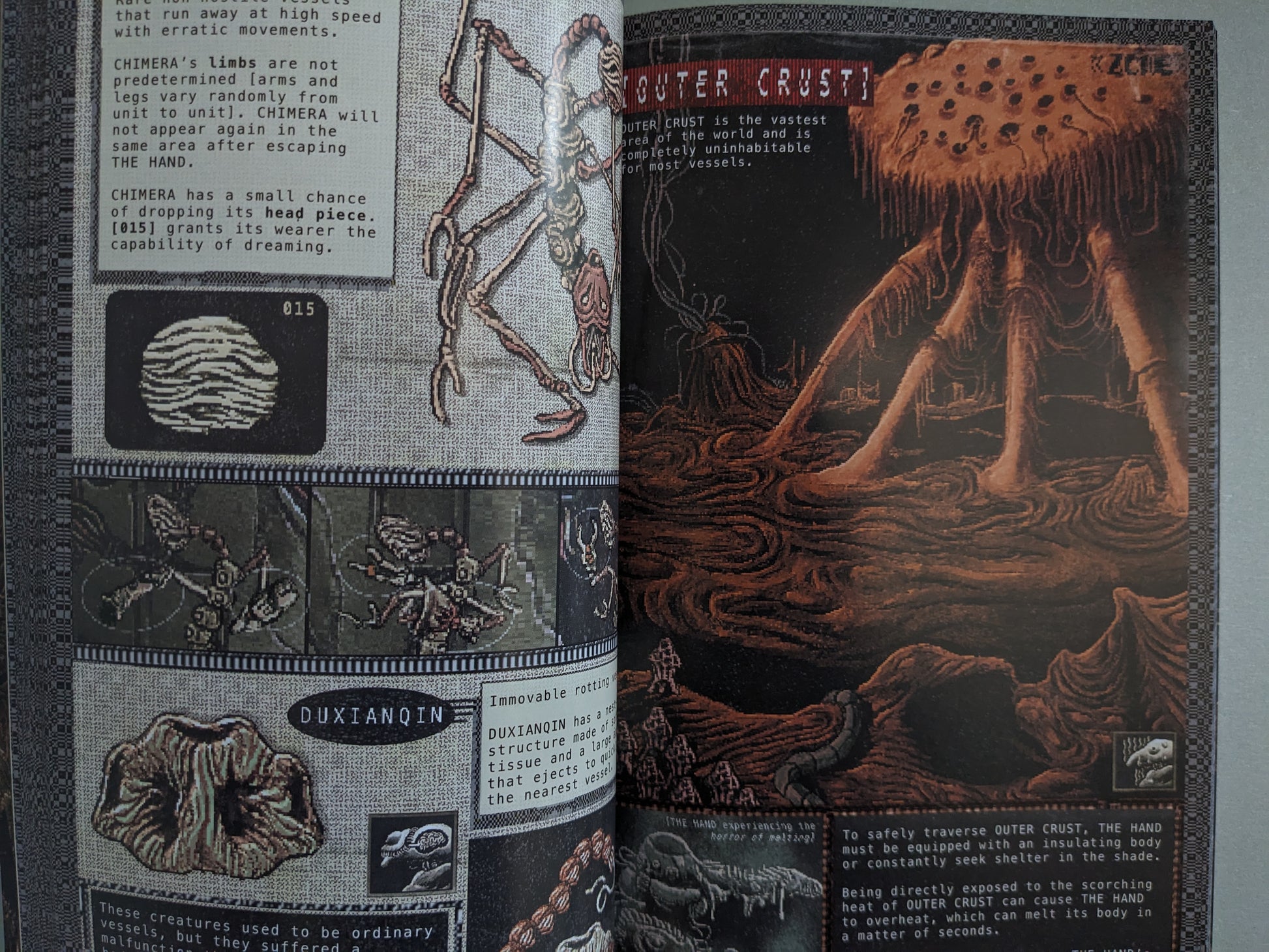 Page from Godhusk – Rebirth with creatures and the Outer Crust biome