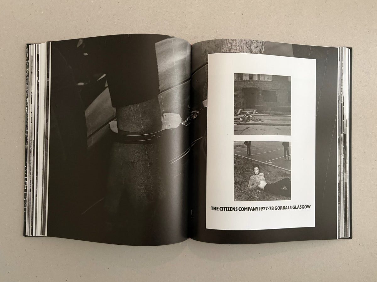 Open spread of Gorbals – Peter Christopherson, showing a black-and-white page layout with two small photographs and the caption "THE CITIZENS COMPANY 1977-78 GORBALS GLASGOW".