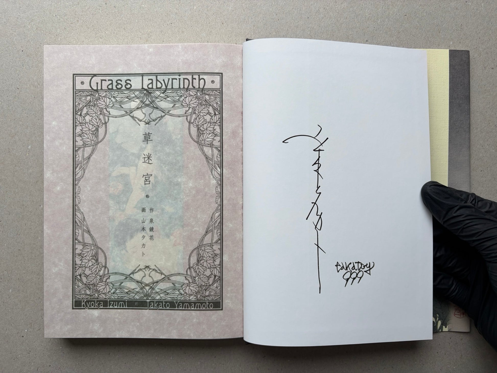 Grass Labyrinth by Takato Yamamoto, title page and signature page spread