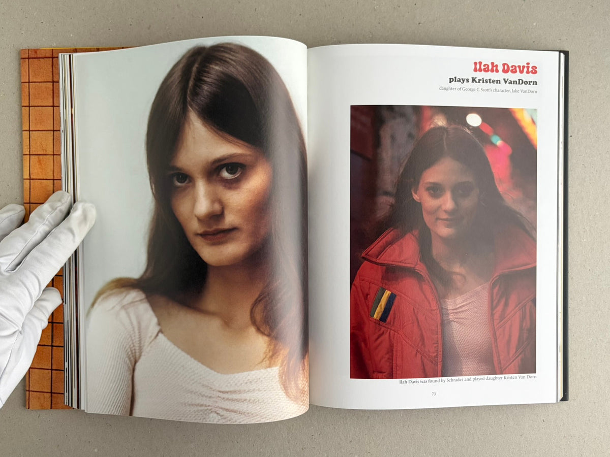 Open book spread from HARDCORE (Dust Jacket) – Eric Kroll, showing a portrait on the left page and a page headed "Ilah Davis plays Kristen VanDorn" on the right.