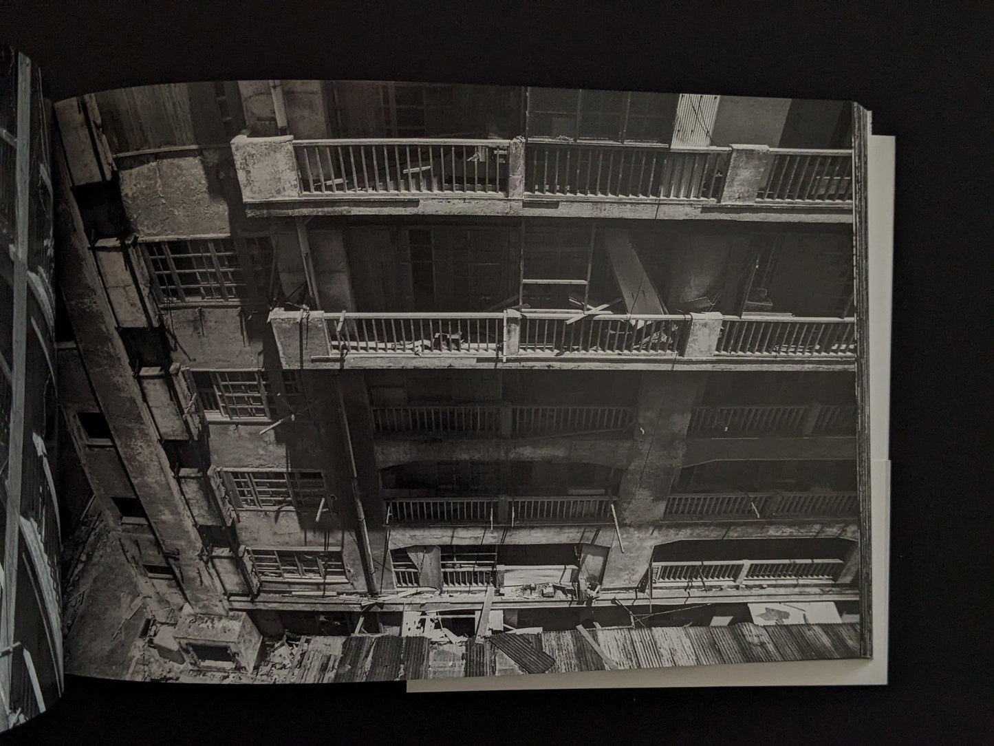 Close-up of destroyed building facade on Hashima Island