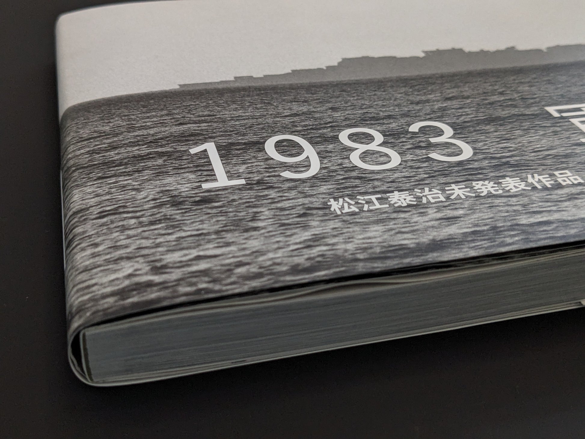 Book spine of Hashima by Taiji Matsue showing the year 1983 on the dust jacket