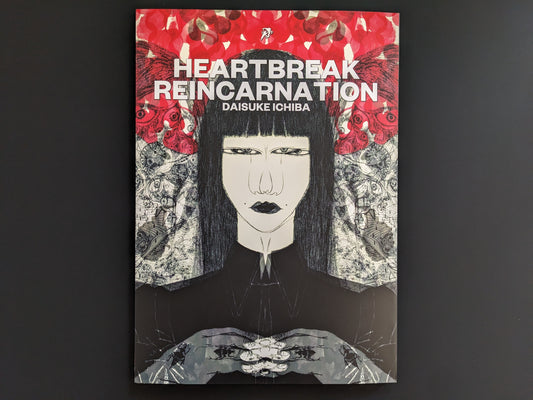 Book cover of 'Heartbreak Reincarnation' by Daisuke Ichiba with a stylized illustration of a woman against a red and black background.
