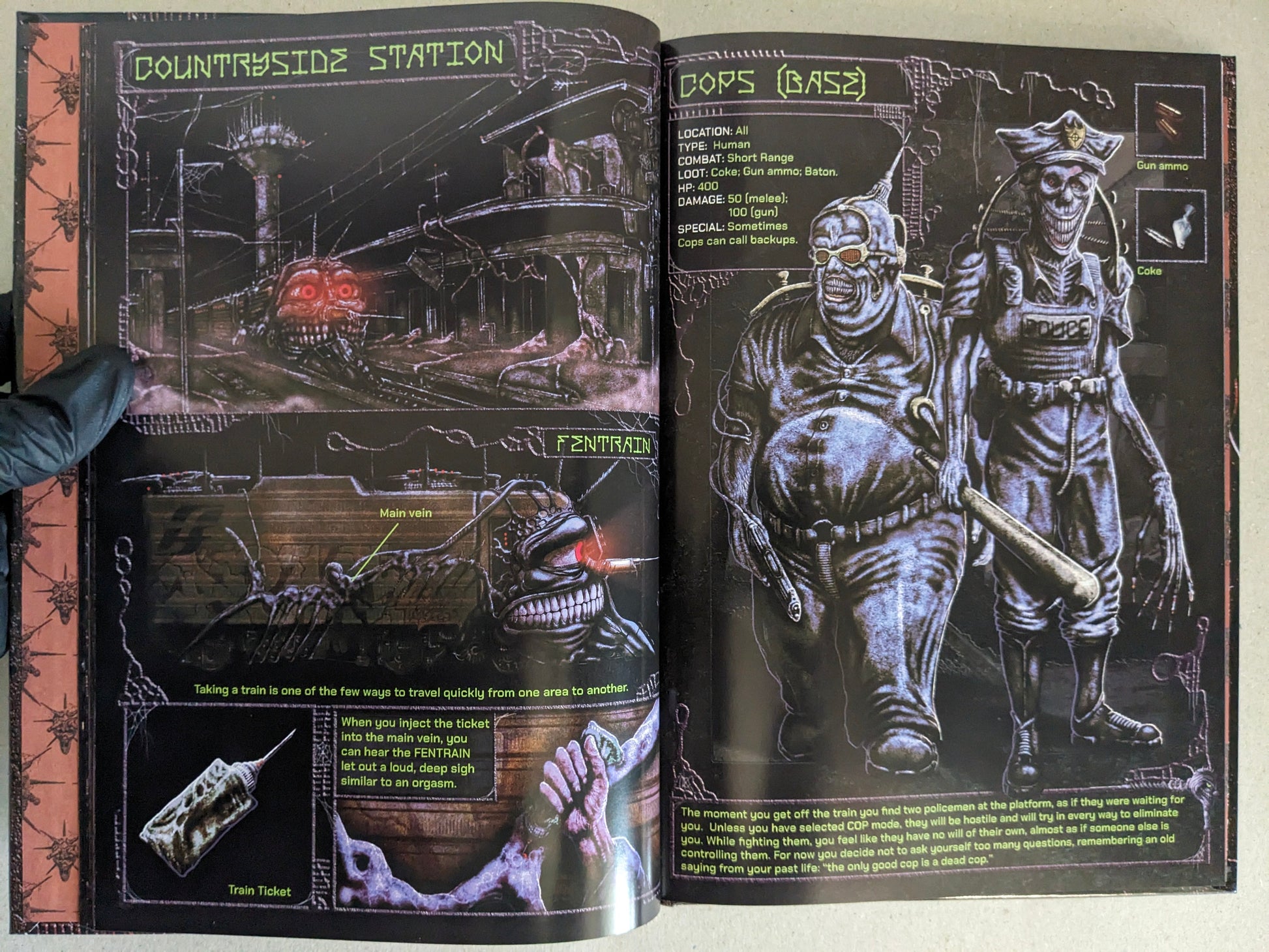 Final Fentanyl by Fatgomez, interior spread with “Cops (Base)” character and “Countryside Station” location