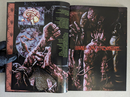 Final Fentanyl by Fatgomez, interior spread with overdose scene, syringe and anatomical diagram