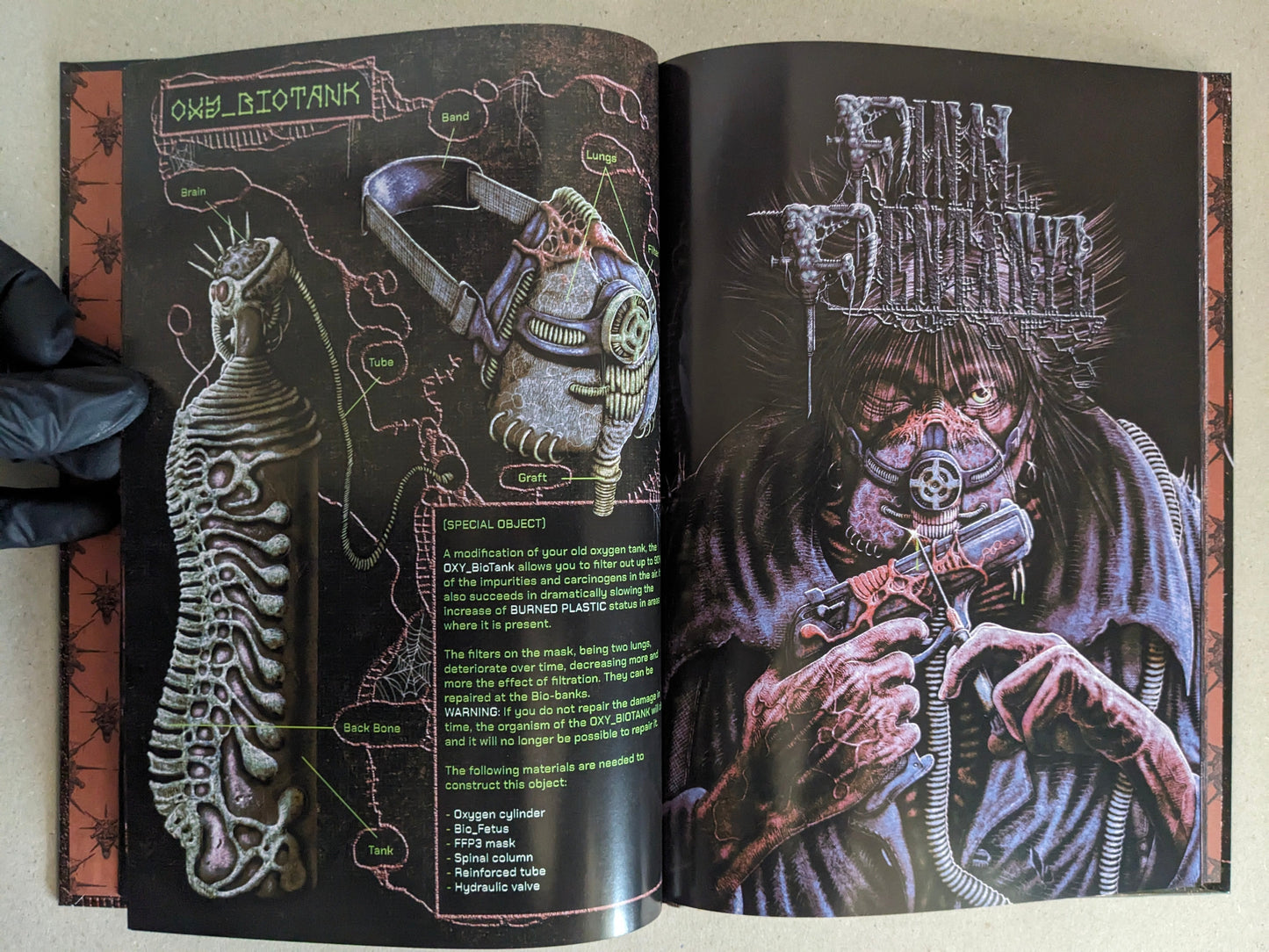 Final Fentanyl by Fatgomez, interior spread with Oxy Bloatnik item and oxygen mask diagram
