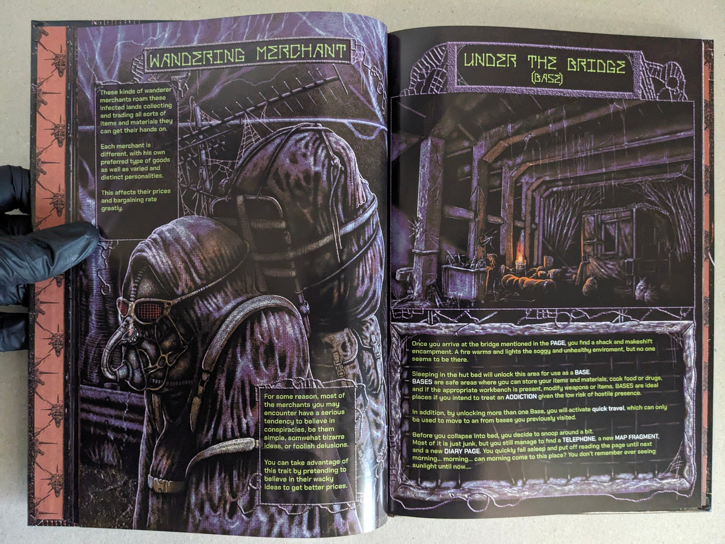 Final Fentanyl by Fatgomez, interior spread with “Under the Bridge (Base)” scene and wandering merchant