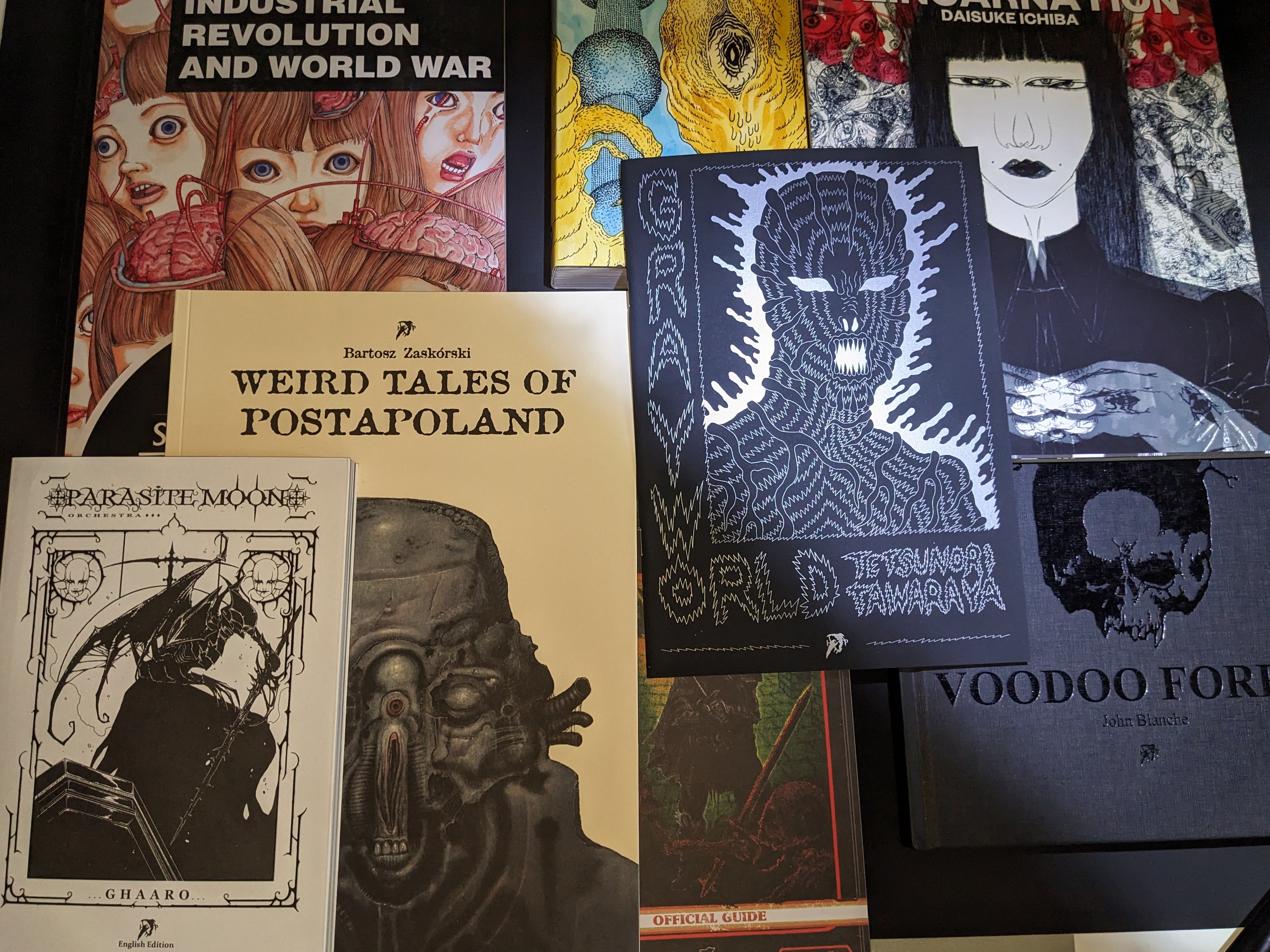 Load video: Preview of selected books from Hollow Press – featuring dark, surreal, and underground comics by Shintaro Kago, Tetsunori Tawaraya, Bartosz Zaskòrski, and others.