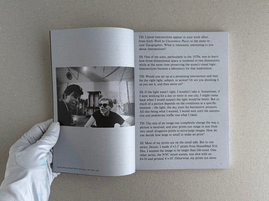 Open spread of Hotshoe Issue 214: Stephen Shore, showing a black-and-white photograph on the left page and an interview text page on the right.