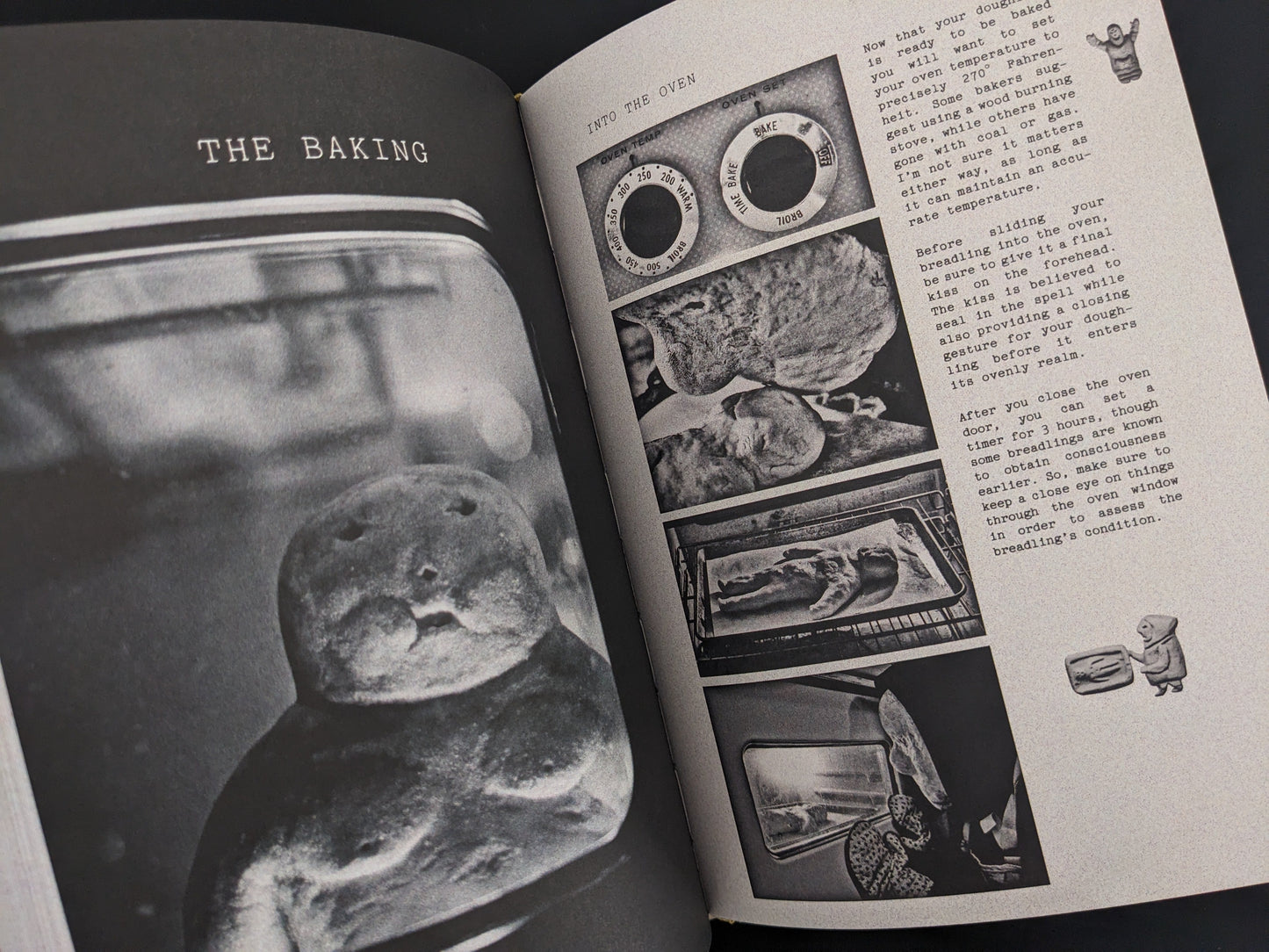 Black-and-white pages showing the baking process