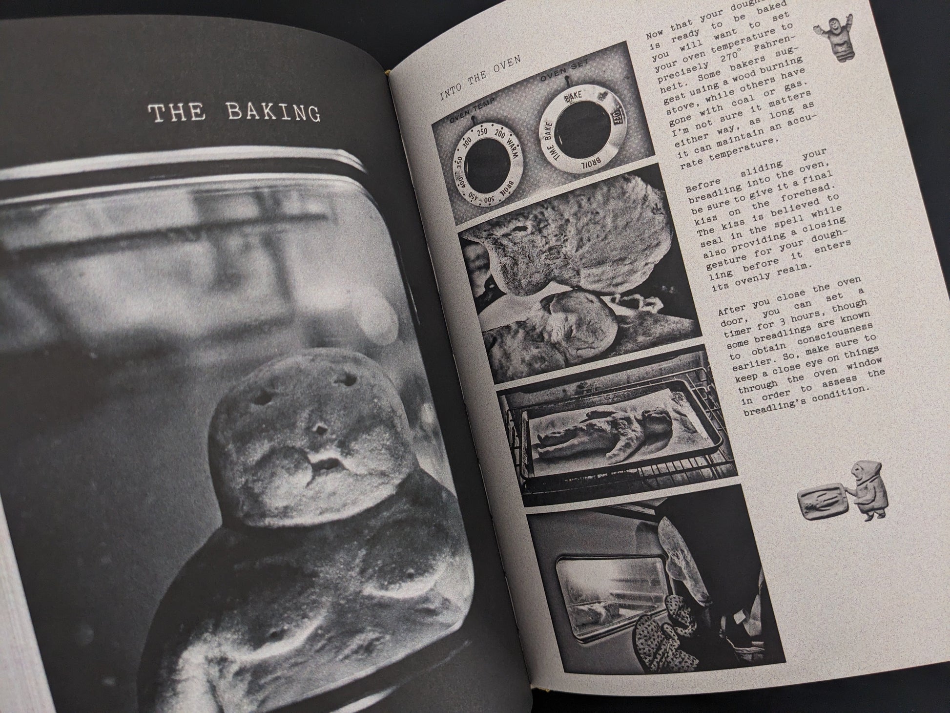 Black-and-white pages showing the baking process