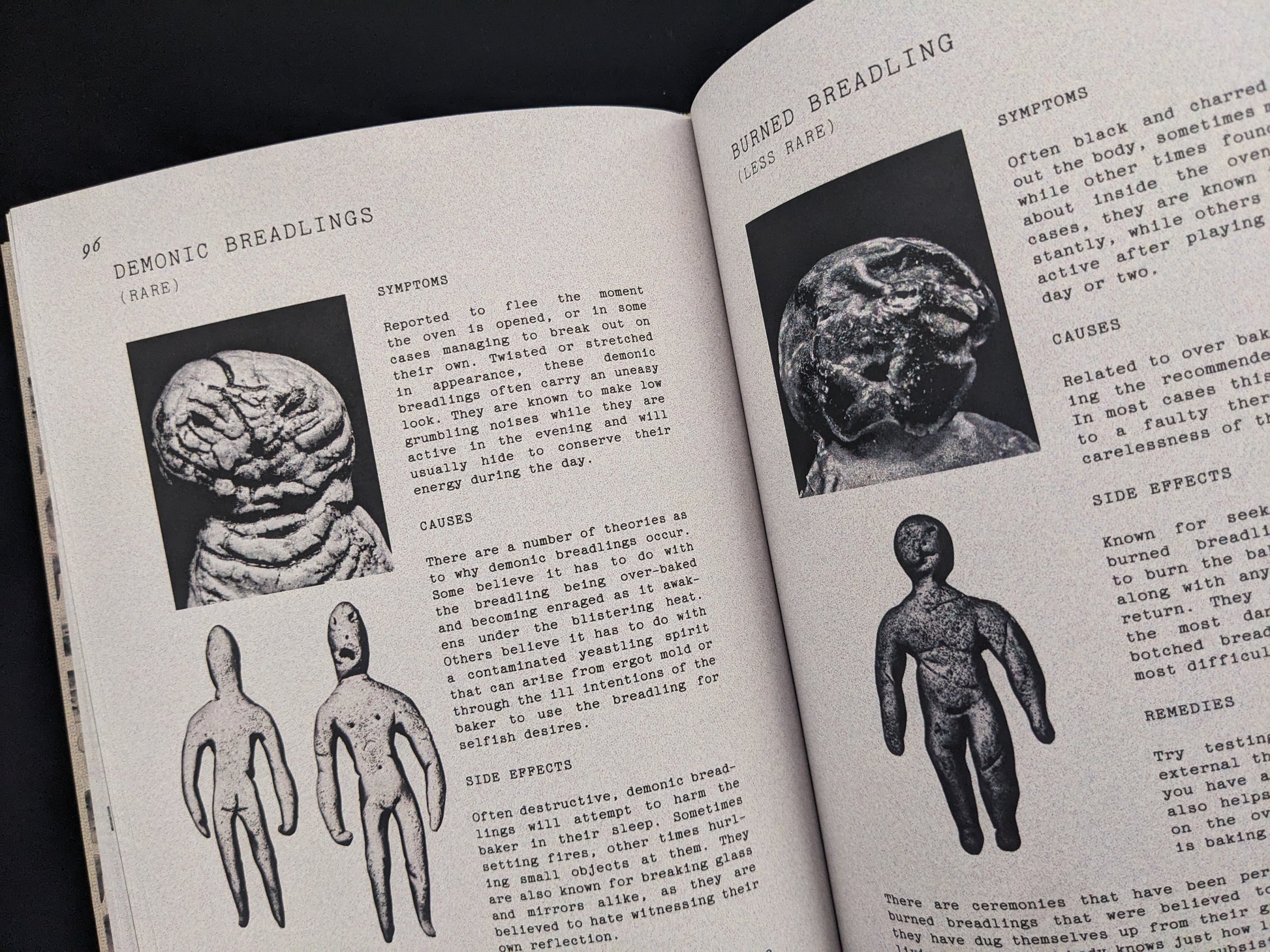 Pages showing demonic and burned breadlings with symptoms, causes, and remedies