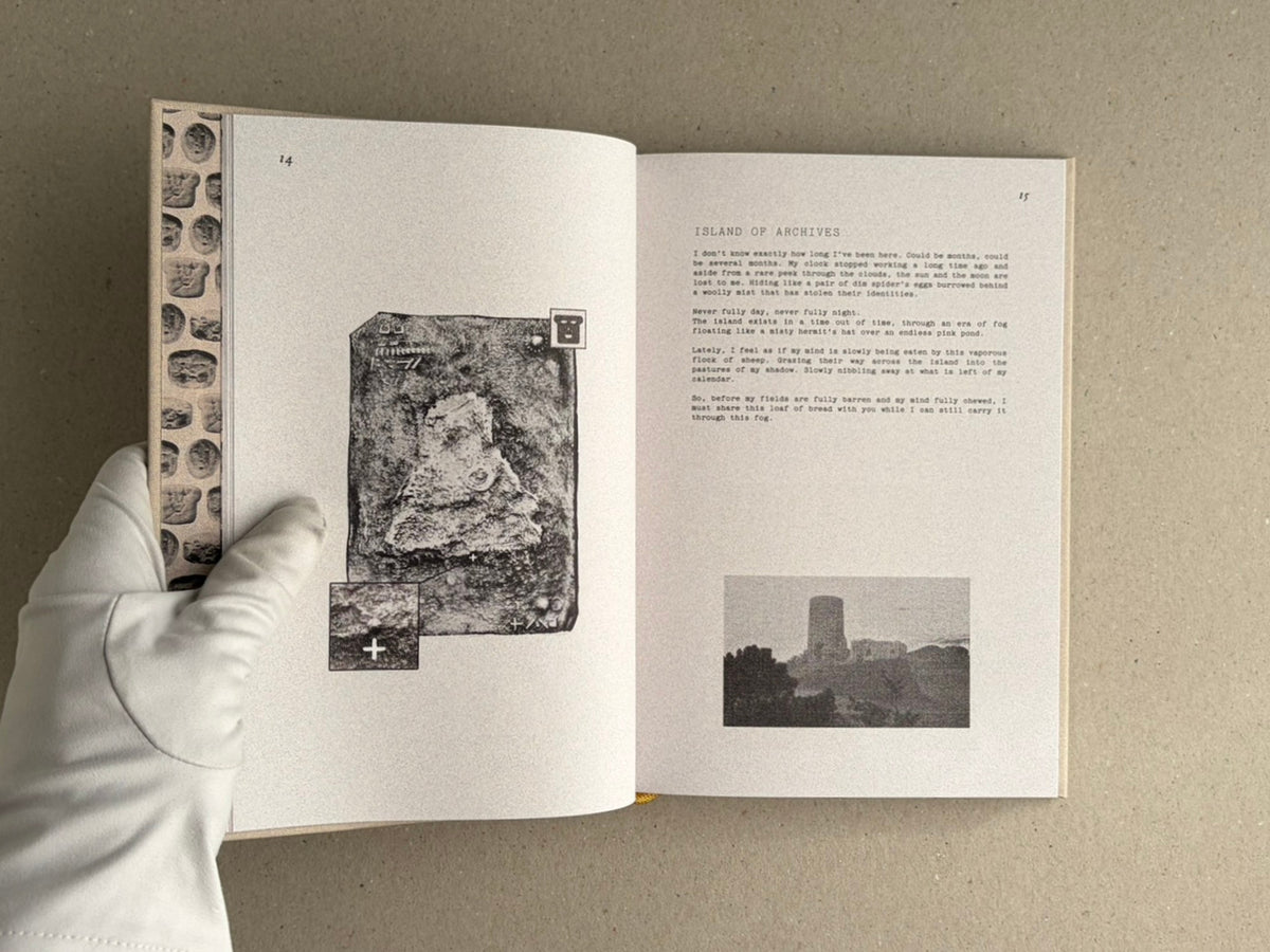 Open spread of How to Bake a Breadling by Brad Hock, showing pages 14 and 15 with a collage image, a block of text, and a small landscape photograph.
