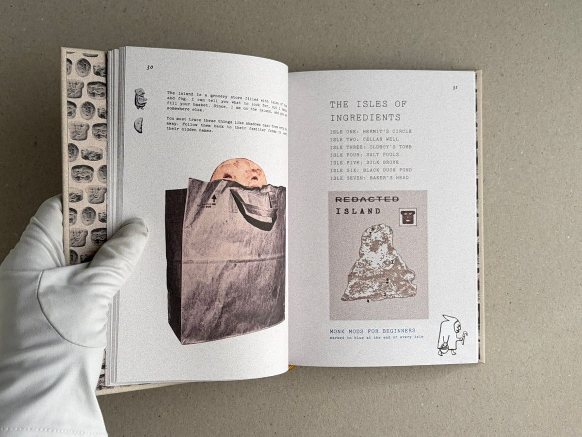 Open spread from How to Bake a Breadling by Brad Hock, showing pages 30–31 with text, small illustrations, and a page titled "The Isles of Ingredients".