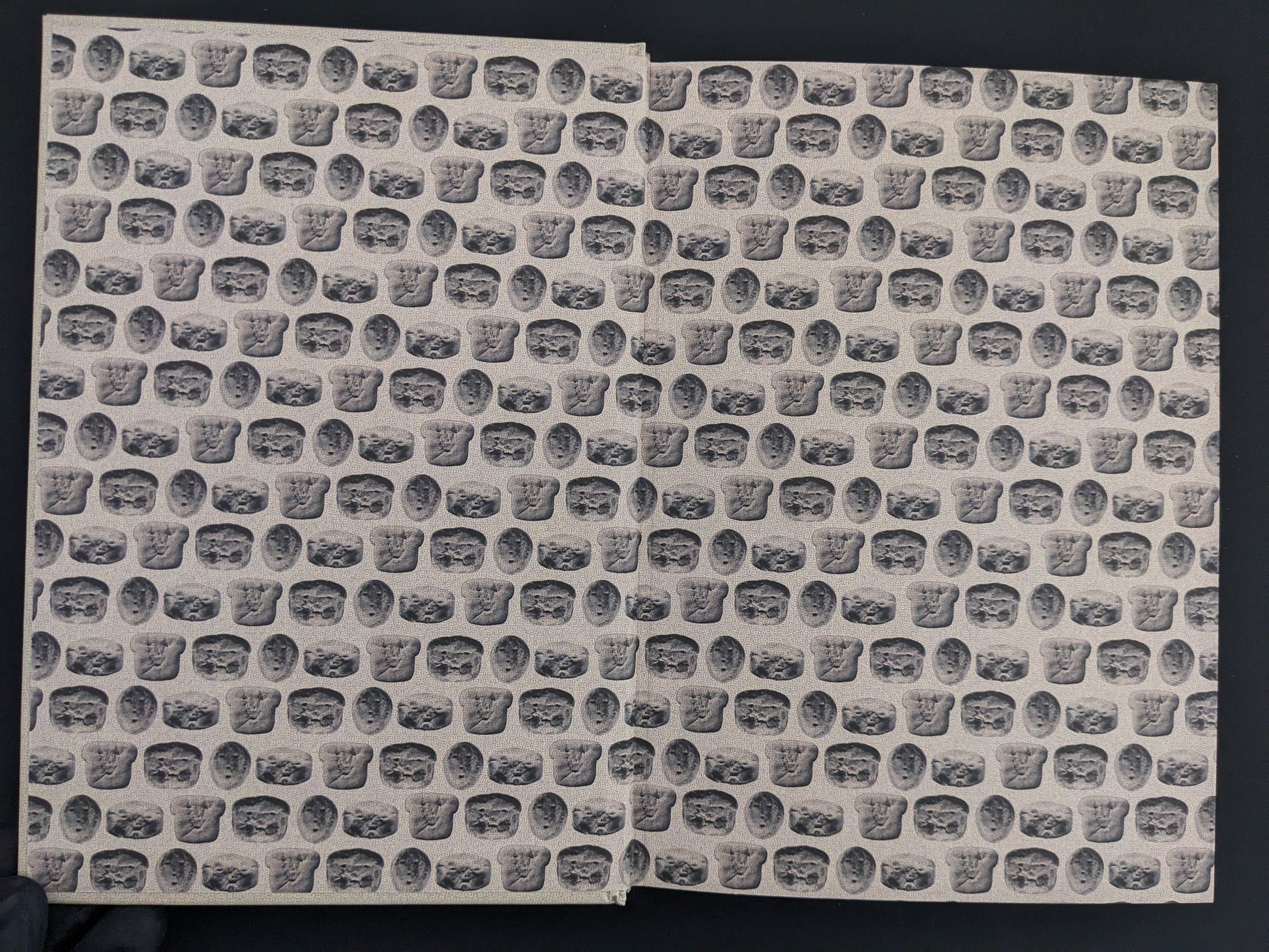 Patterned endpapers with breadling effigies – How to Bake a Breadling by Brad Hock