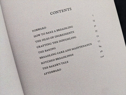 Table of contents showing chapters of How to Bake a Breadling by Brad Hock