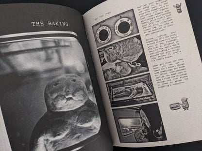 Black and white photos depicting the baking process – How to Bake a Breadling