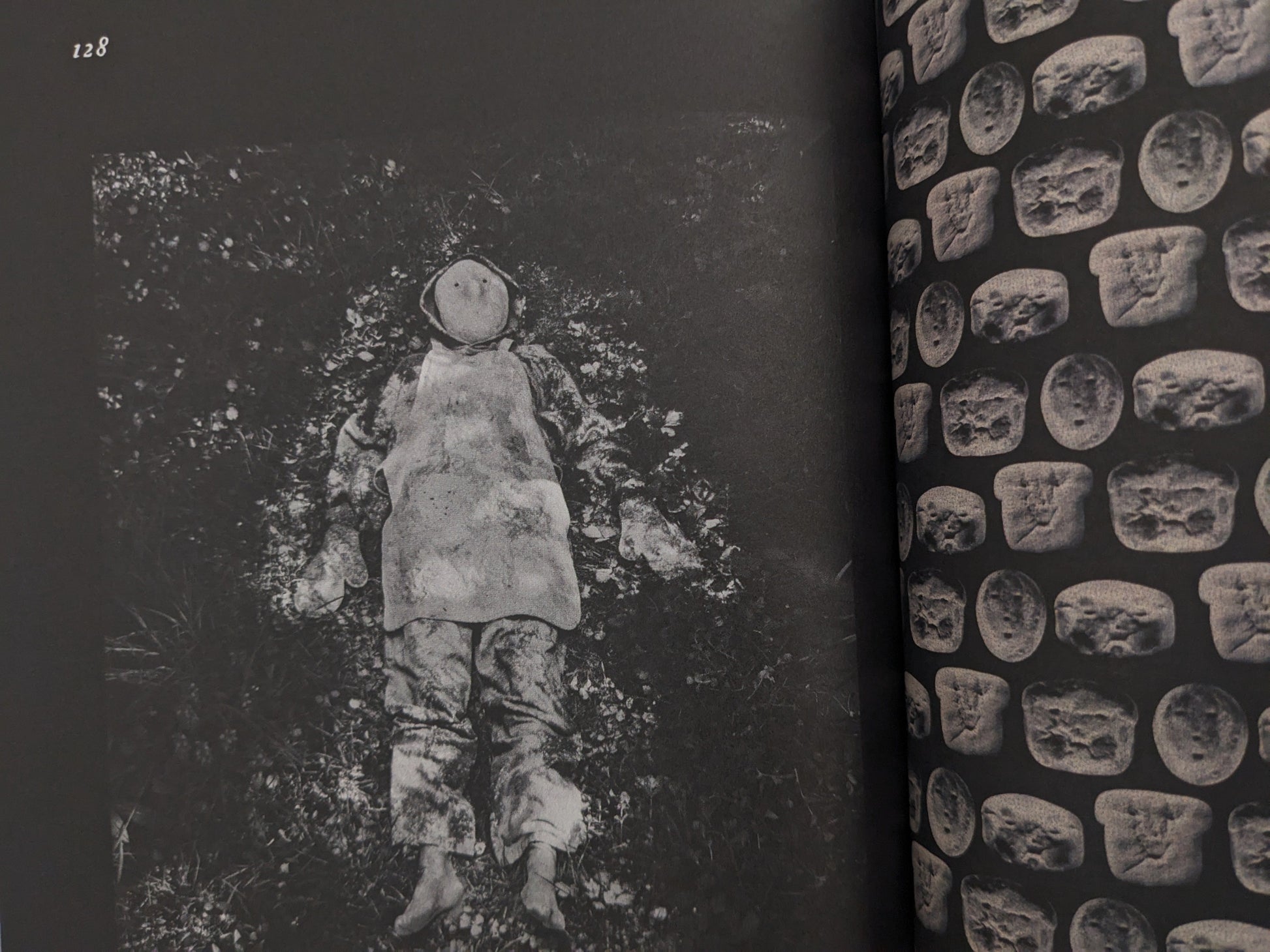 Final black-and-white page with a surreal figure lying outdoors