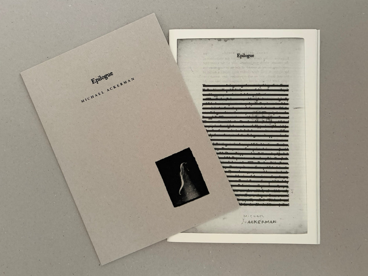 Hunger: Epilogue by Michael Ackerman, shown as a cover and an interior page spread with the title Epilogue.