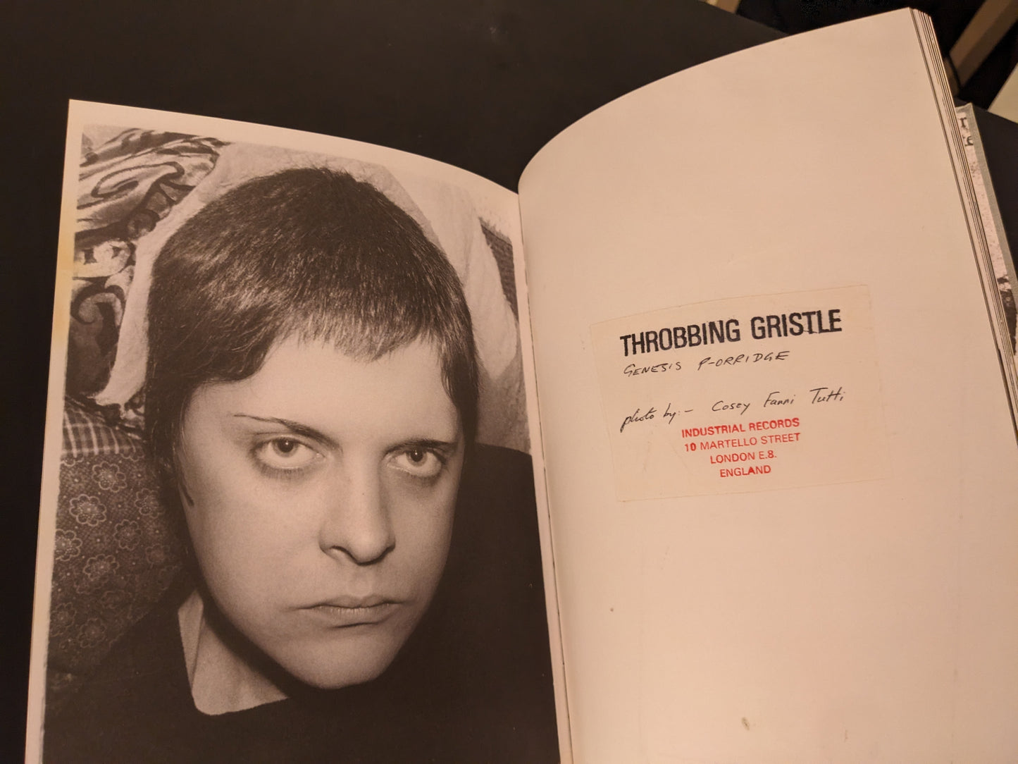 Portrait of Genesis P-Orridge with Industrial Records, photo by Cosey Fanni Tutti.