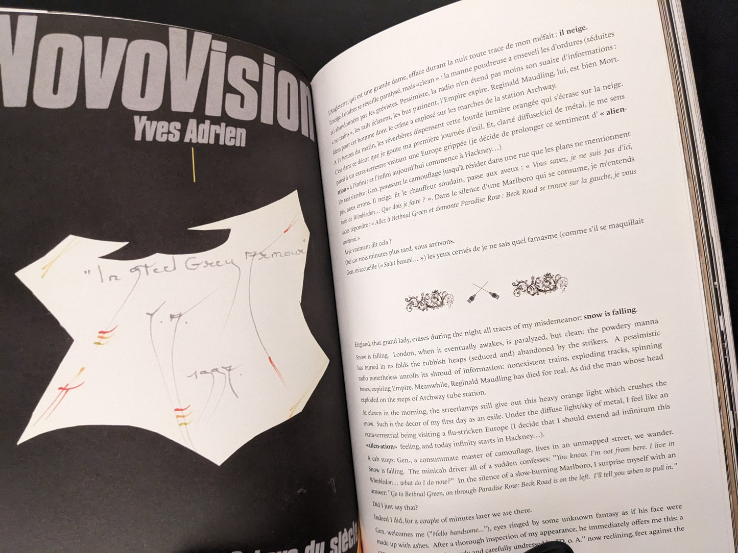 Section with Yves Adrien’s “NovoVision” text in English and French with collage artwork.