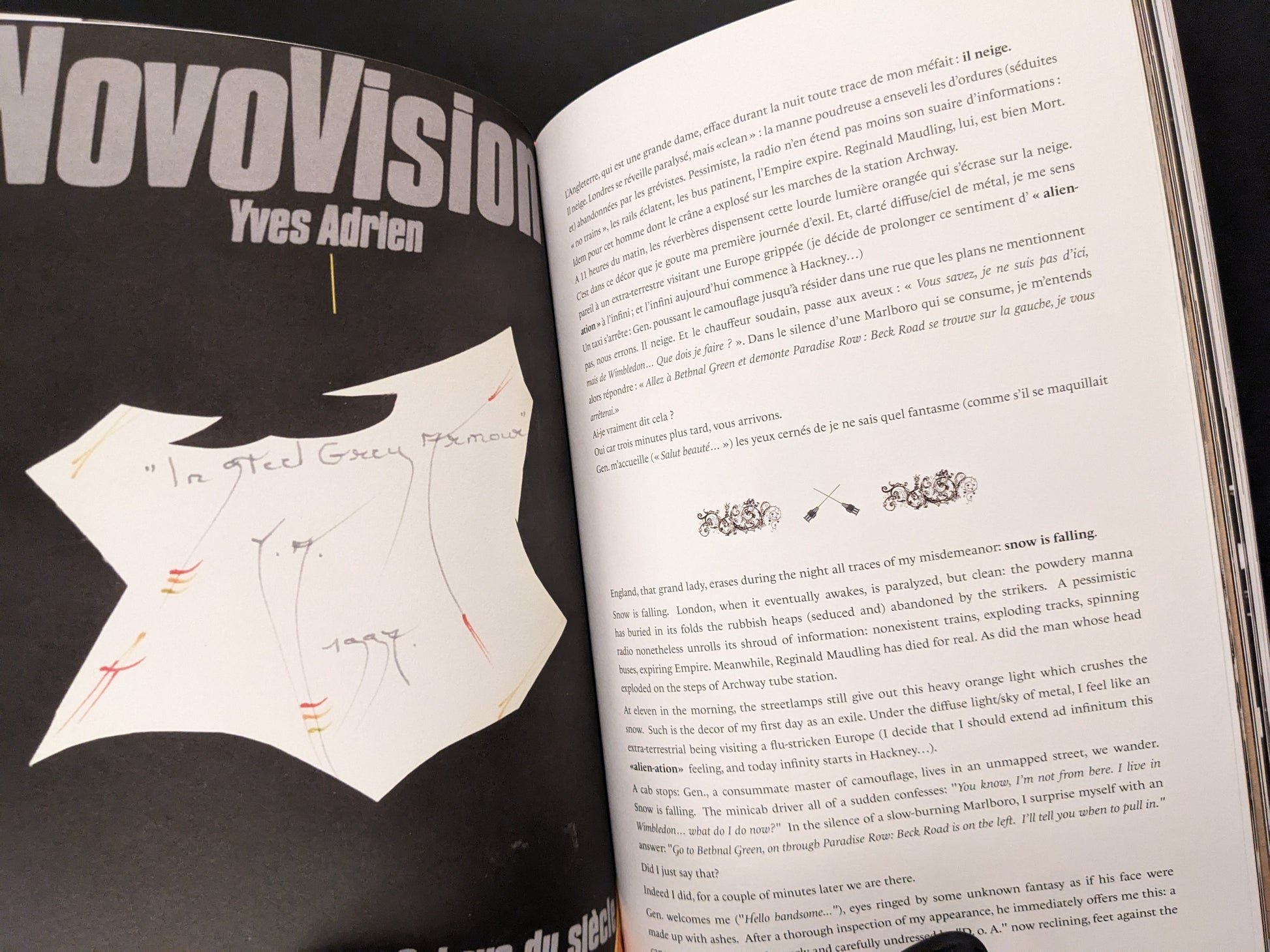 Section with Yves Adrien’s “NovoVision” text in English and French with collage artwork.
