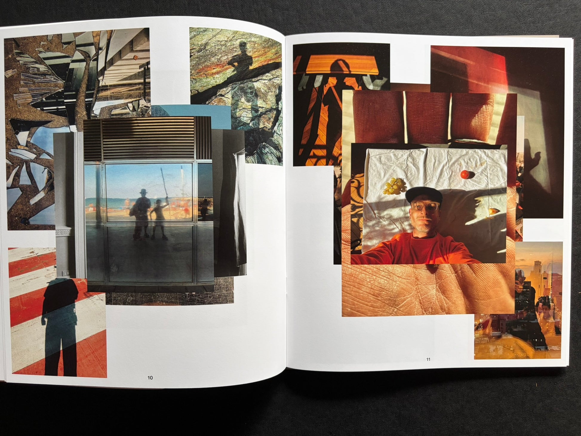 Index by Christopher Anderson, spread with layered collage images and a small self-portrait on the right page.