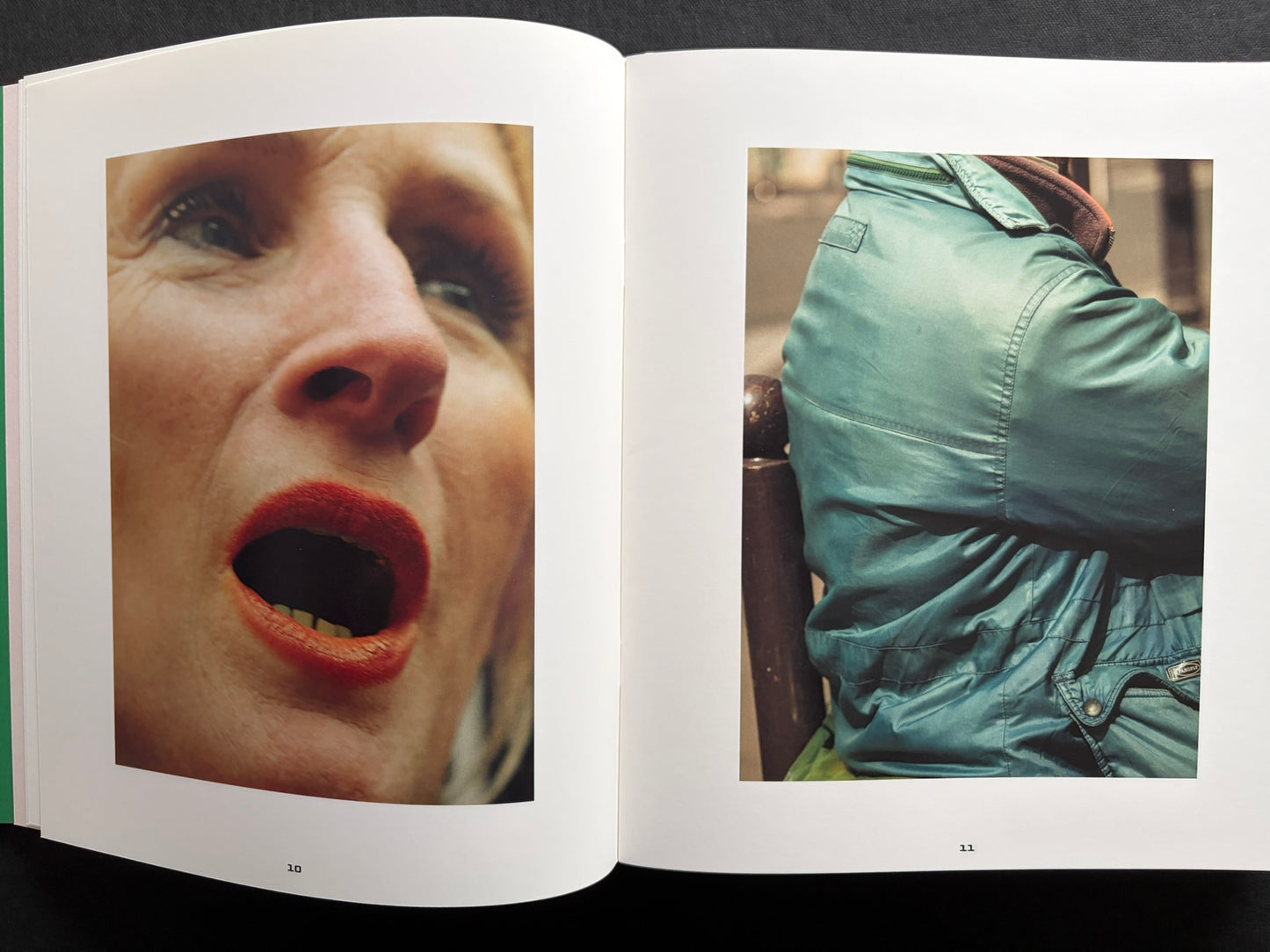 Index by Christopher Anderson, spread with two color portraits on white pages, including a close face on the left.