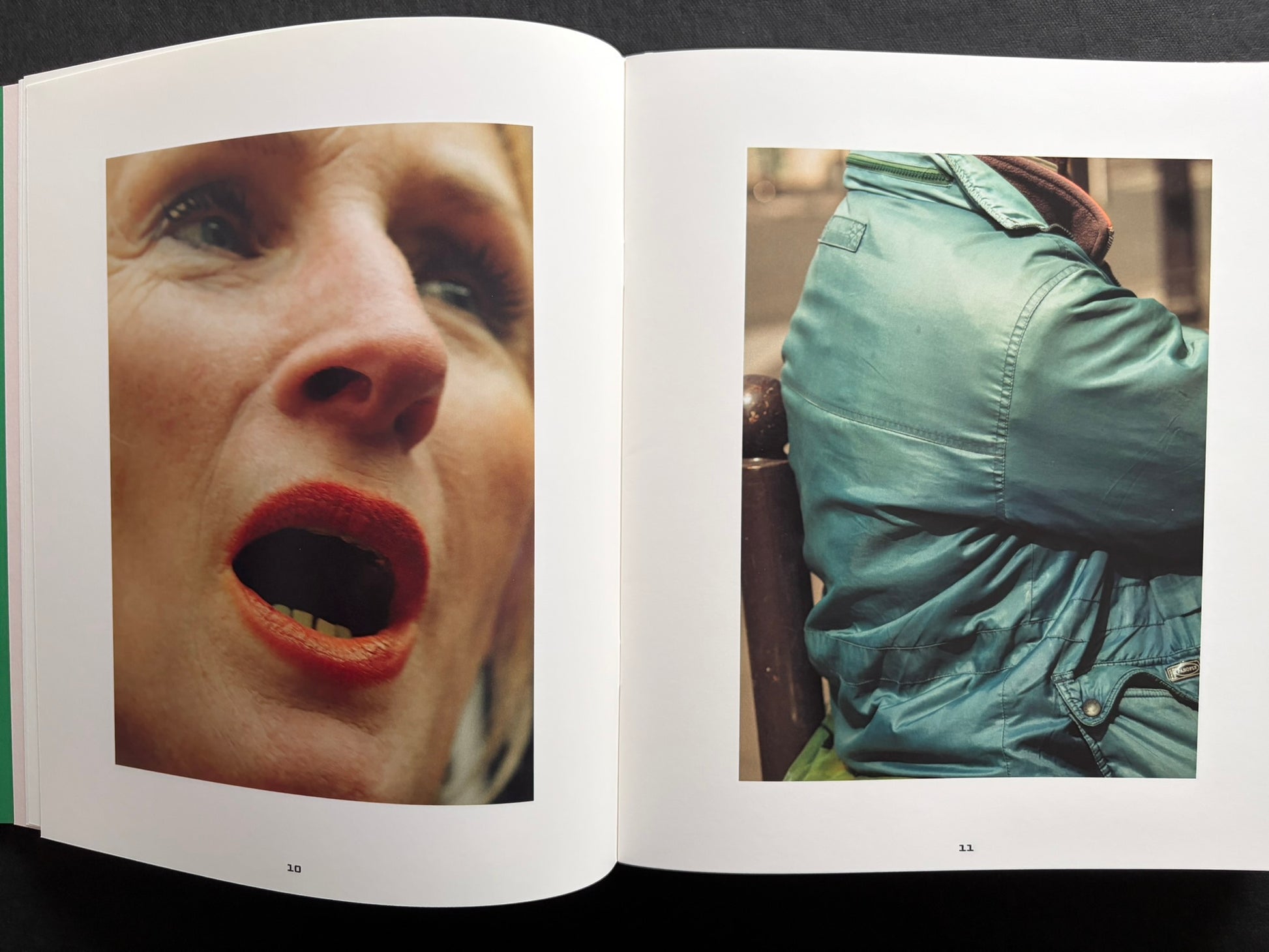 Index by Christopher Anderson, spread with two color portraits on white pages, including a close face on the left.