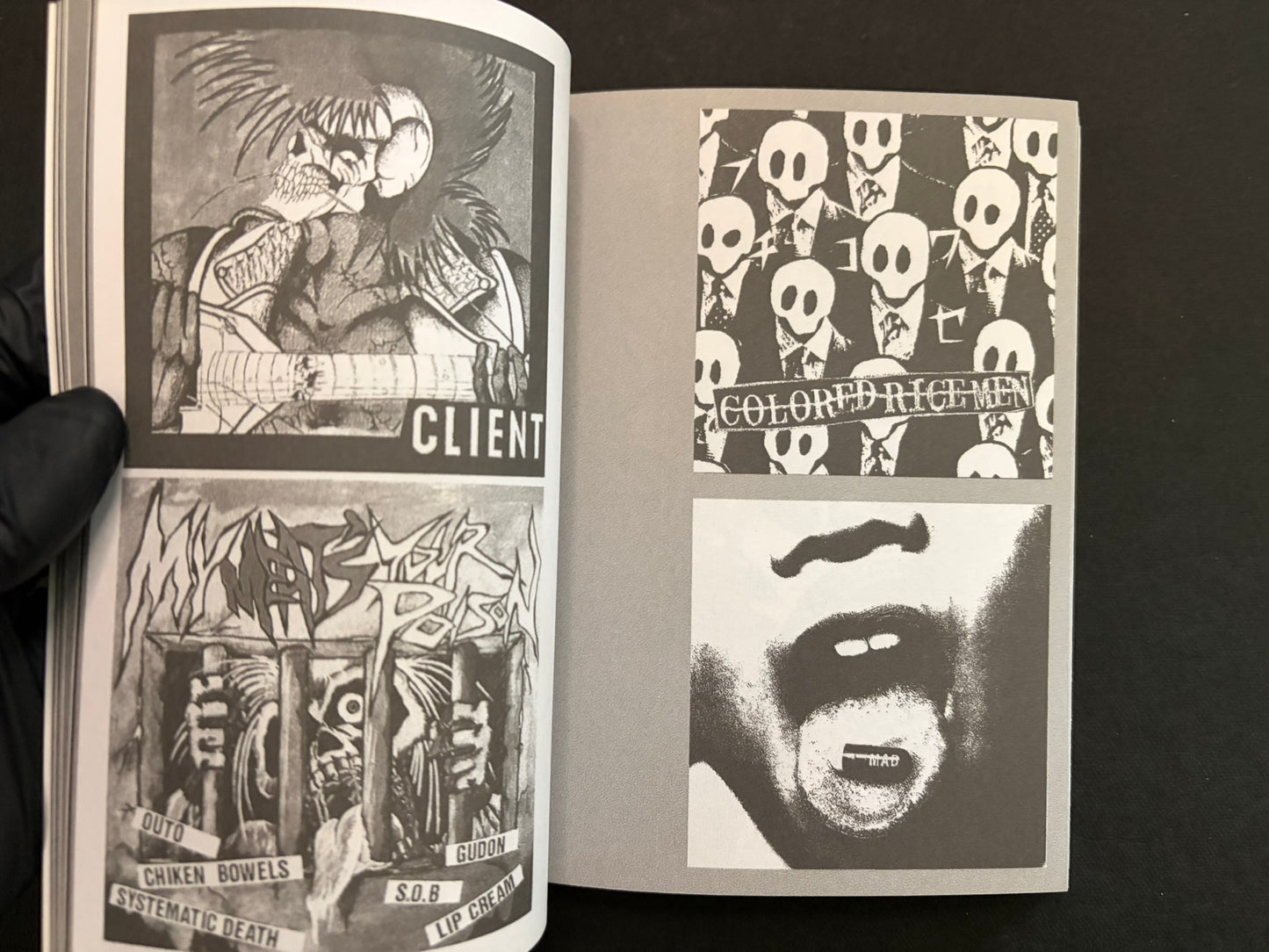 Interior spread of Japanese Punk Graphics (1980–2010) with collage-style punk artwork and text-heavy pages