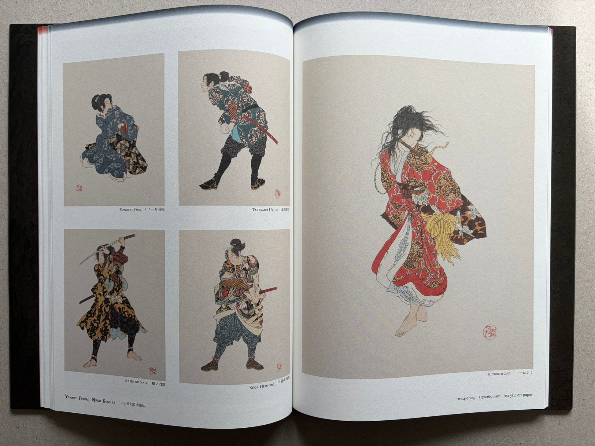 Japonesthétique by Takato Yamamoto opened to a spread of small figure studies and a standing figure in red.