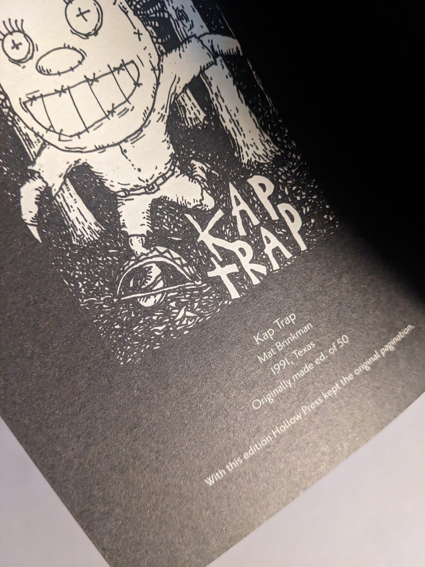 Title page for KAP TRAP by Mat Brinkman, with 1991 and Texas noted.