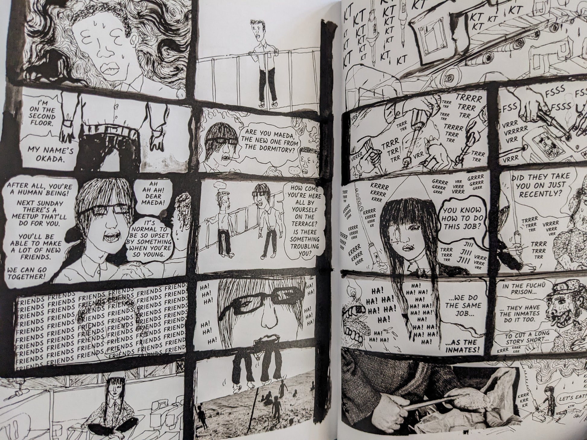 Interior page from "KSKHH" featuring dialogue-driven comic panels in Ichiba’s grotesque style