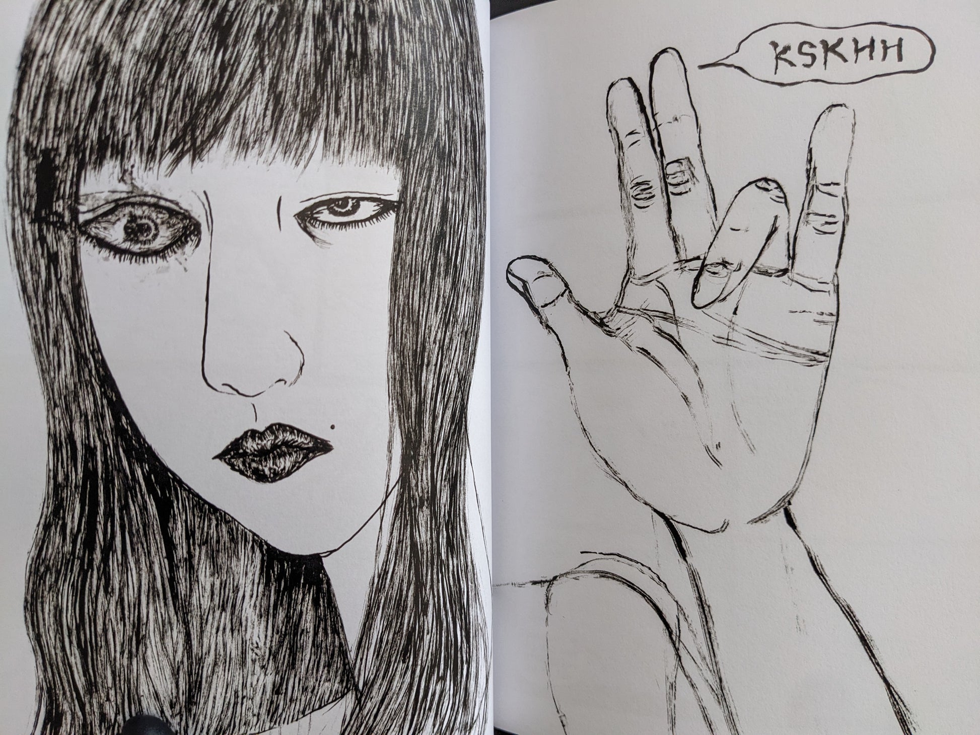 Final page from "KSKHH" showing an intense close-up portrait and surreal gestures