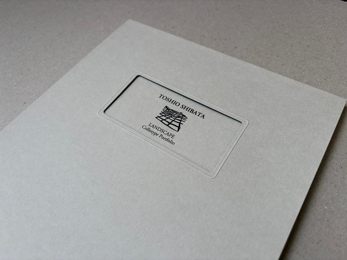 Toshio Shibata, Landscape Collotype Portfolio, shown as a closed portfolio case with the title label visible on the cover.