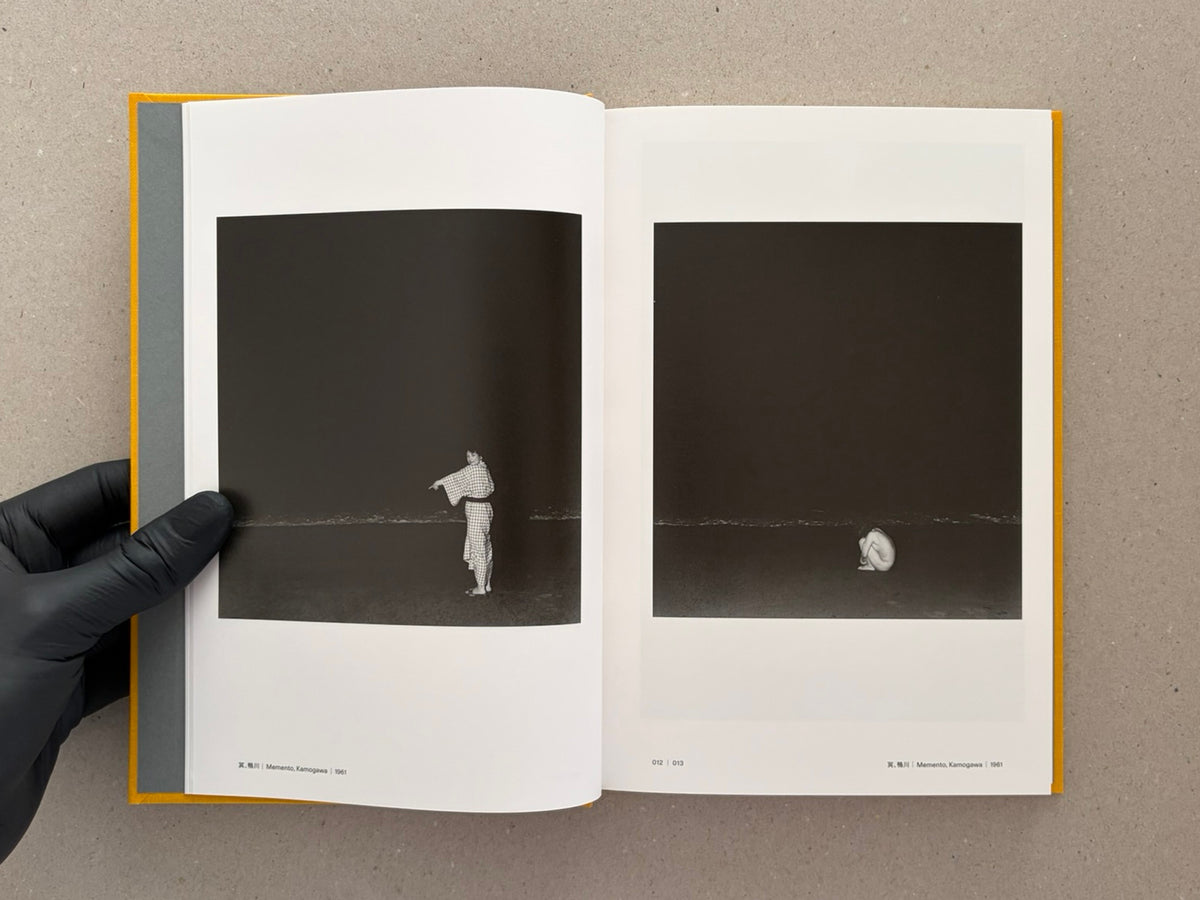 Open spread of Masahisa Fukase 1961–1991 Retrospective showing two black-and-white photographs on facing pages, with page numbers 012 and 013 visible.