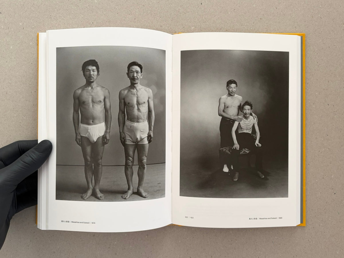 Open spread from Masahisa Fukase 1961–1991 Retrospective showing two black-and-white photographs on facing pages, with page numbers 102 and 103 visible.
