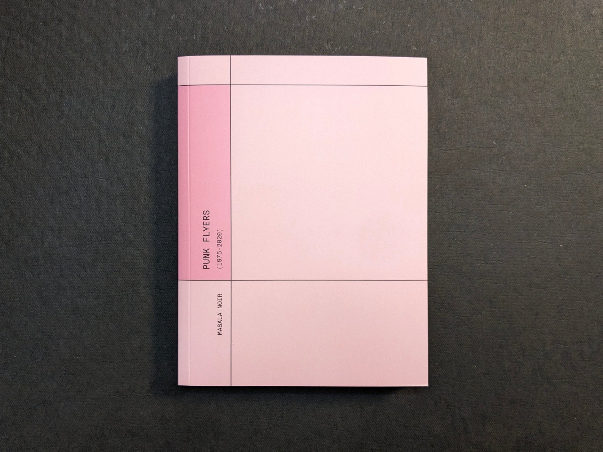 Front cover of Punk Flyers by Masala Noir, minimalist pink grid design with title on the spine.